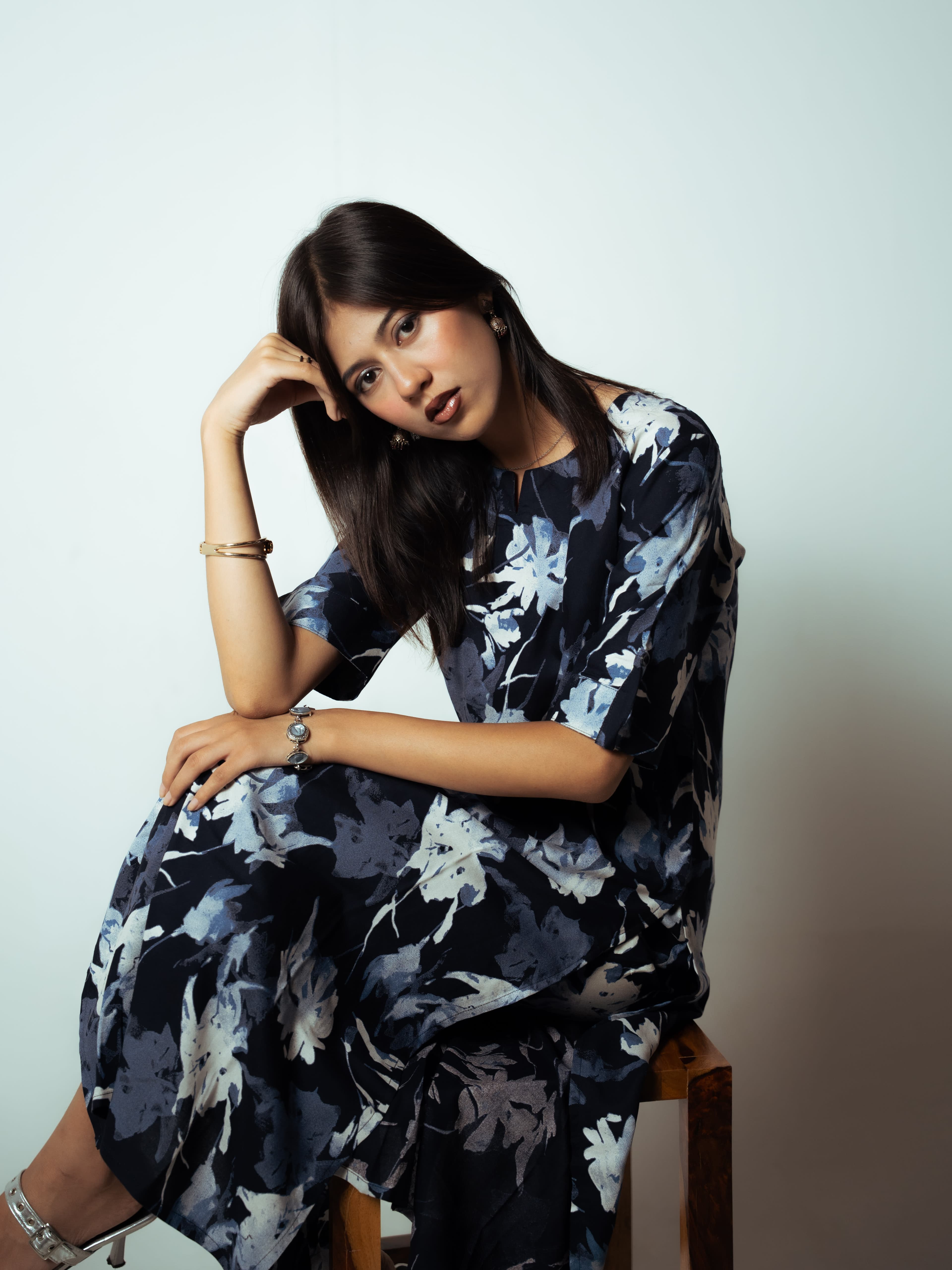 Women Printed Regular Kurta Co-rd set black Navy blue thumbnail 3