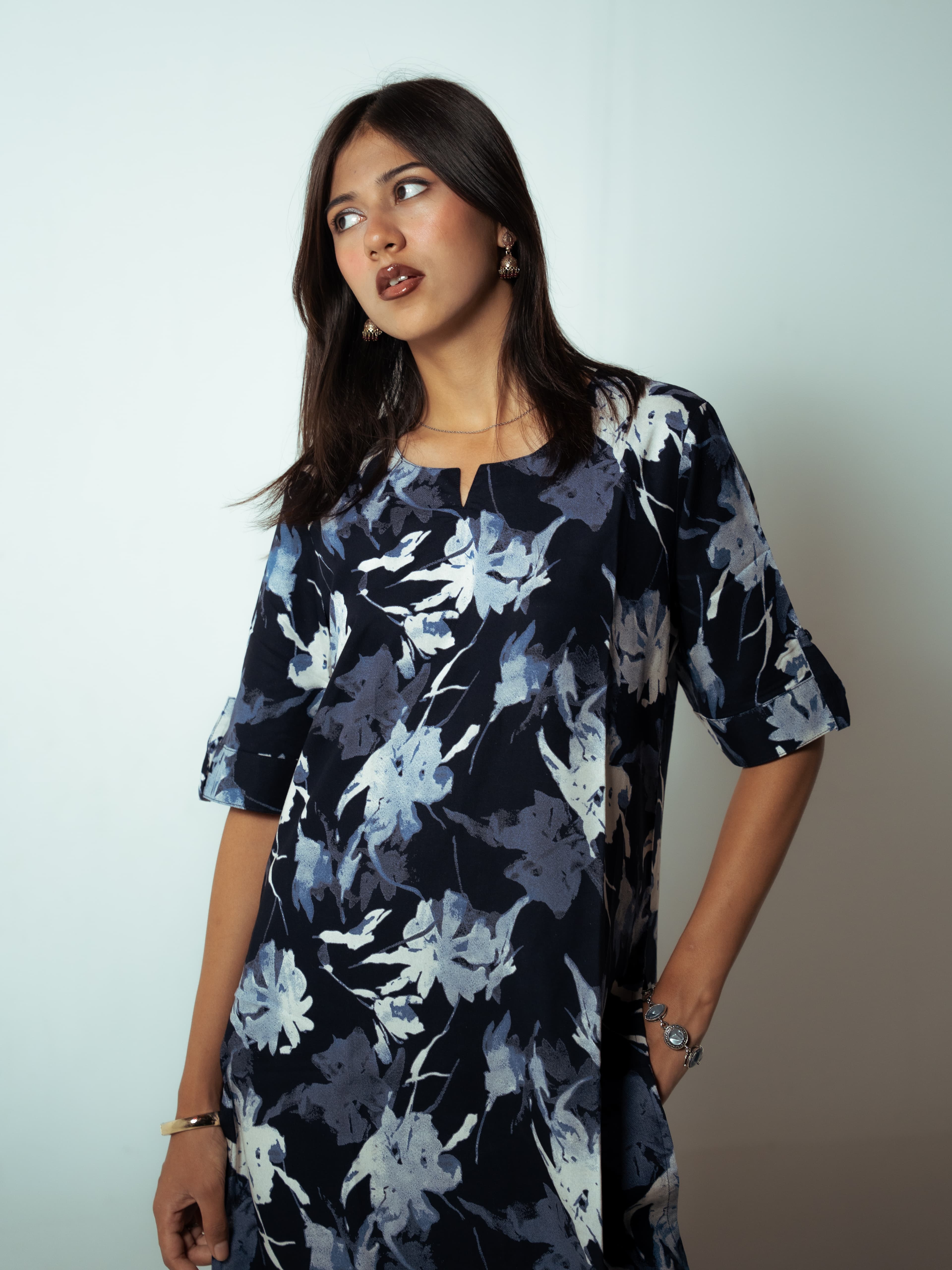 Women Printed Regular Kurta Co-rd set black Navy blue
